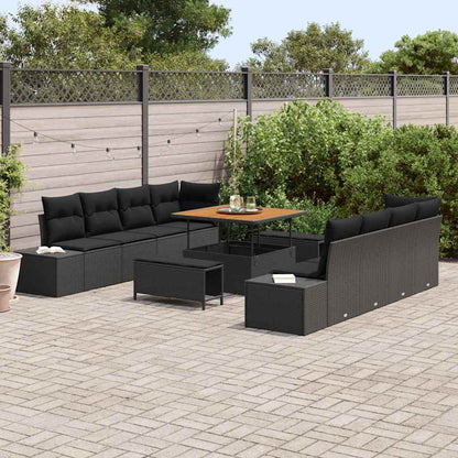 Gartensofa-set mit Kissen 11 pcs Schwarz Poly Rattan