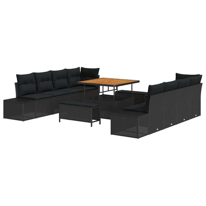 Gartensofa-set mit Kissen 11 pcs Schwarz Poly Rattan