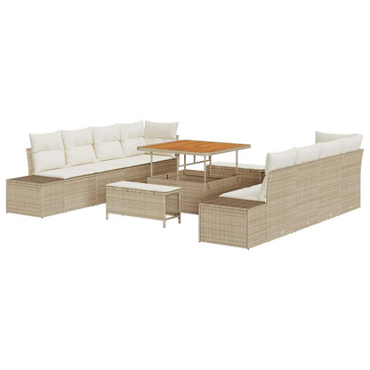 Gartensofa-set mit Kissen mit Speicher 11 pcs Beige Poly Rattan