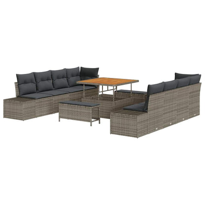 Gartensofa-set mit Kissen mit Speicher 11 pcs Grau Poly Rattan
