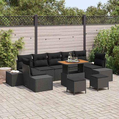 Gartensofa-set mit Kissen 10 pcs Schwarz Poly Rattan