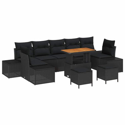 Gartensofa-set mit Kissen 10 pcs Schwarz Poly Rattan