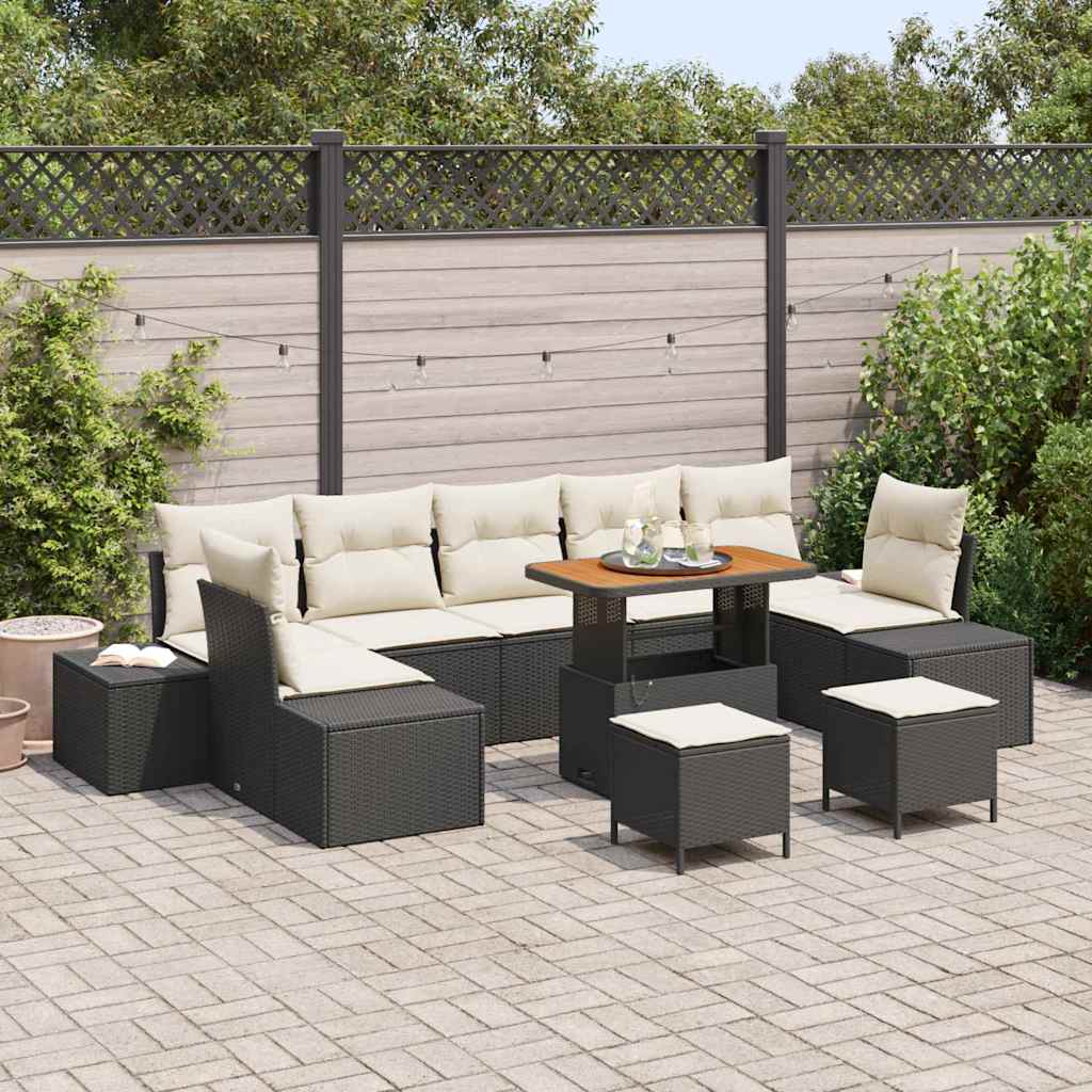 Gartensofa-set mit Kissen 10 pcs Schwarz Poly Rattan
