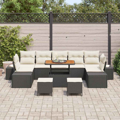 Gartensofa-set mit Kissen 10 pcs Schwarz Poly Rattan