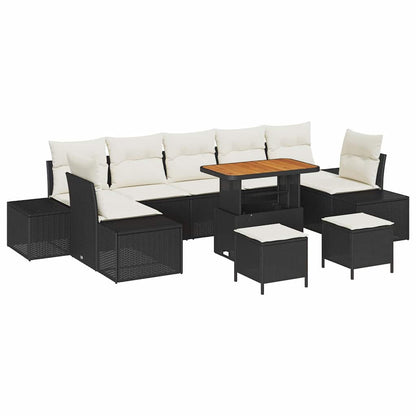 Gartensofa-set mit Kissen 10 pcs Schwarz Poly Rattan