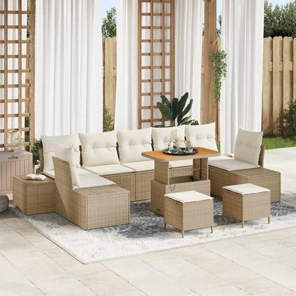 Gartensofa-set mit Kissen mit Speicher 10 pcs Beige Poly Rattan