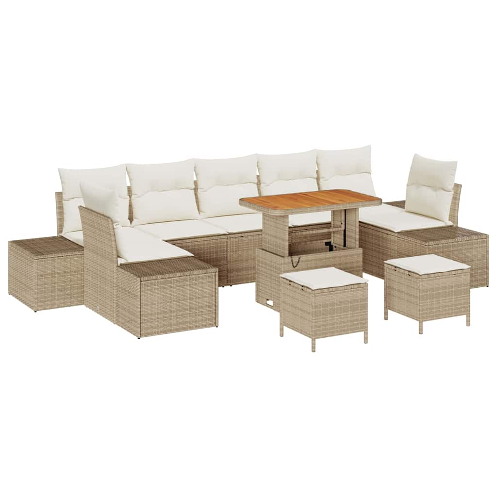 Gartensofa-set mit Kissen mit Speicher 10 pcs Beige Poly Rattan