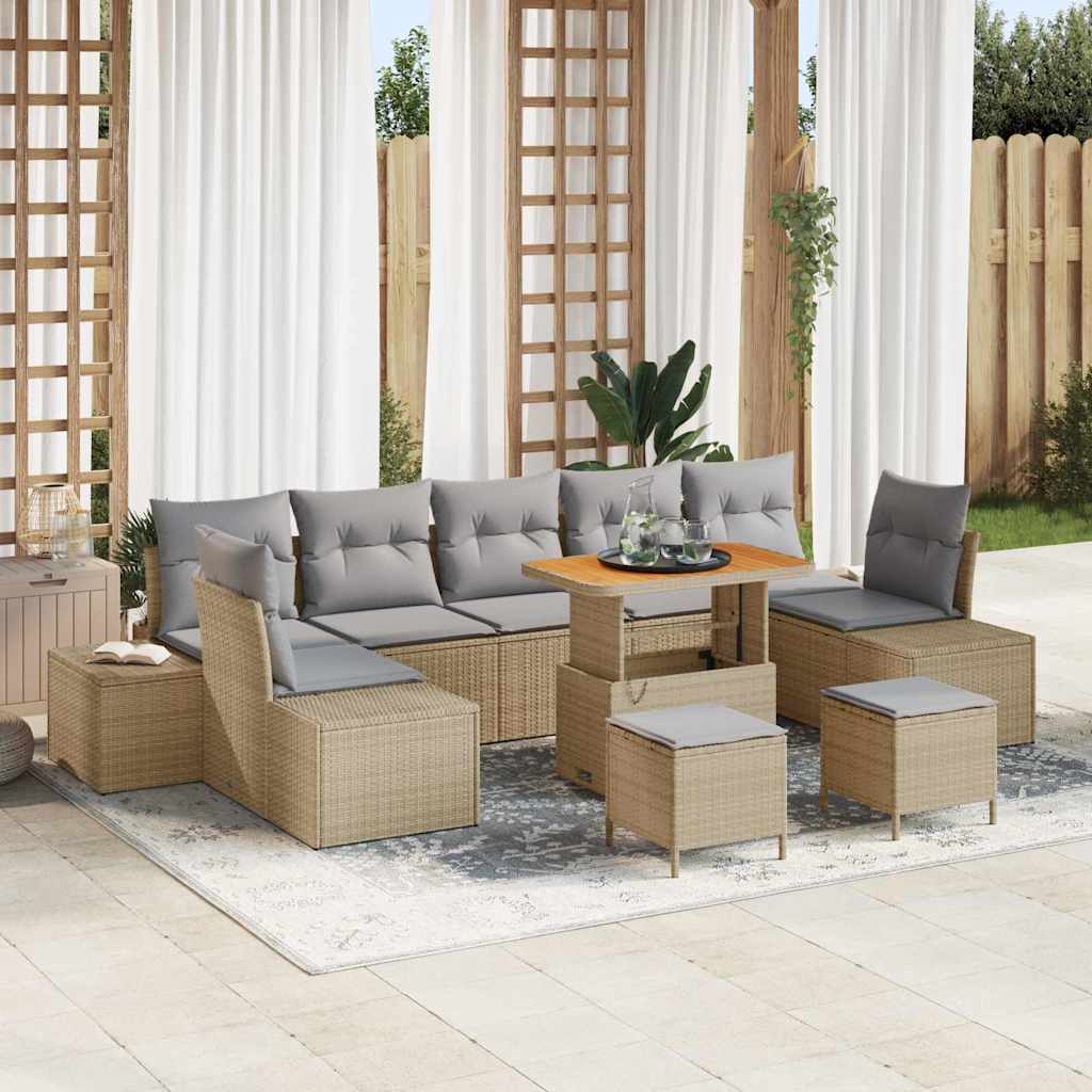 vidaXL Salon de jardin avec coussins et espace de rangement 10 pcs Résine tressée Beige