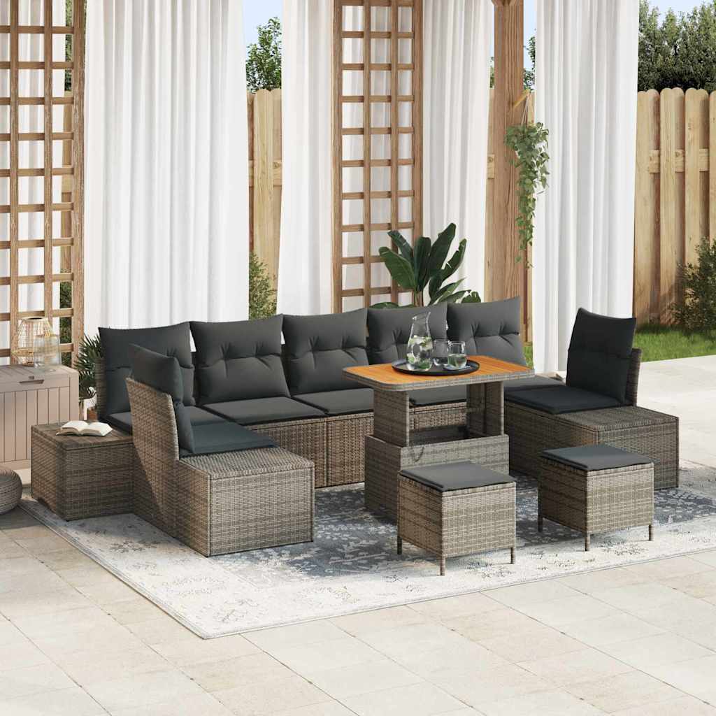 Gartensofa-set mit Kissen mit Speicher 10 pcs Grau Poly Rattan