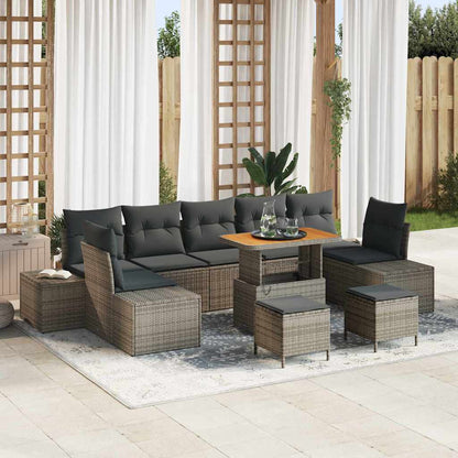 Gartensofa-set mit Kissen mit Speicher 10 pcs Grau Poly Rattan