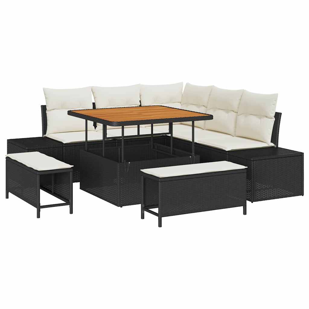 Gartensofa-set mit Kissen 8 pcs Schwarz Poly Rattan