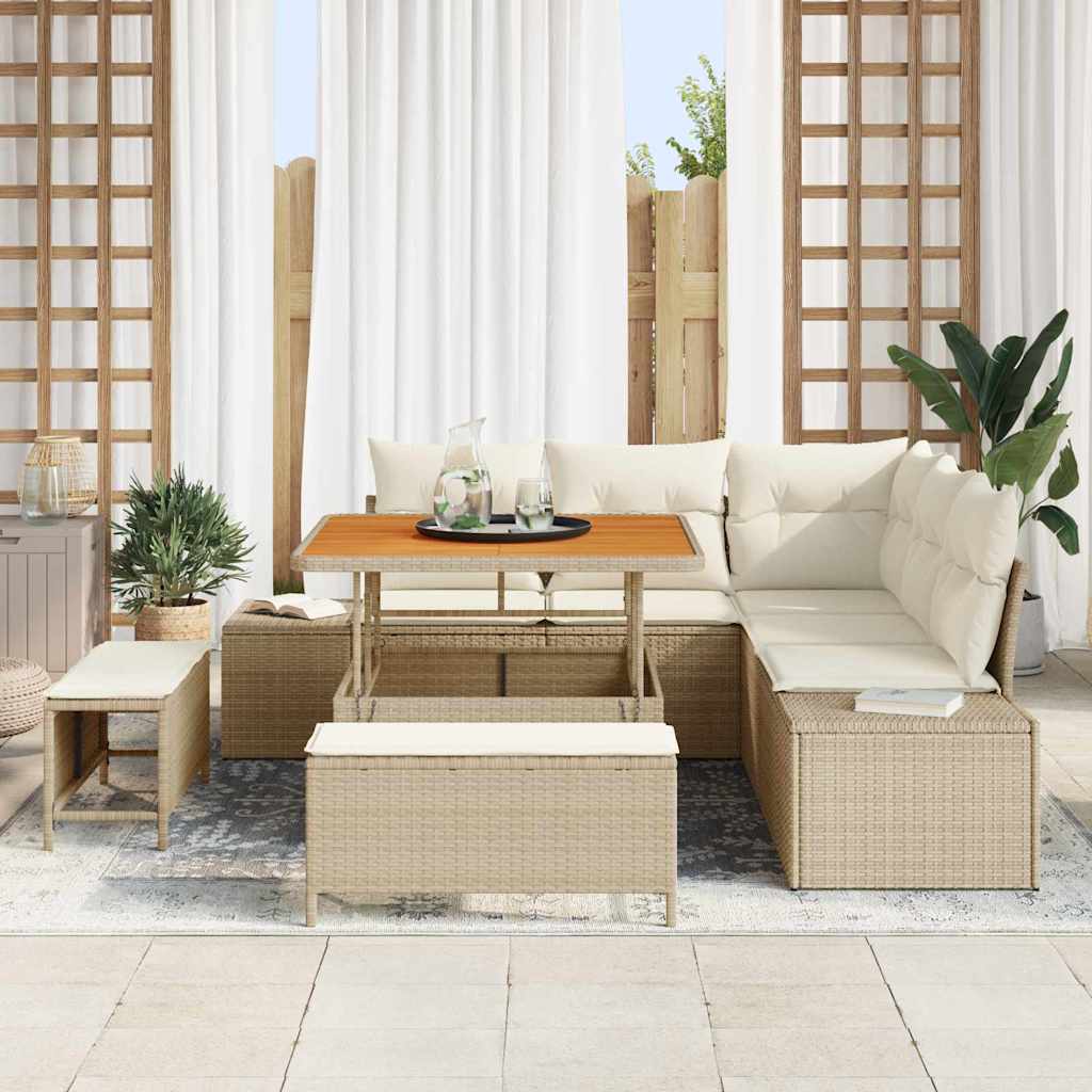 vidaXL Salon de jardin avec coussins et rangements 8 pcs Beige résine tressée