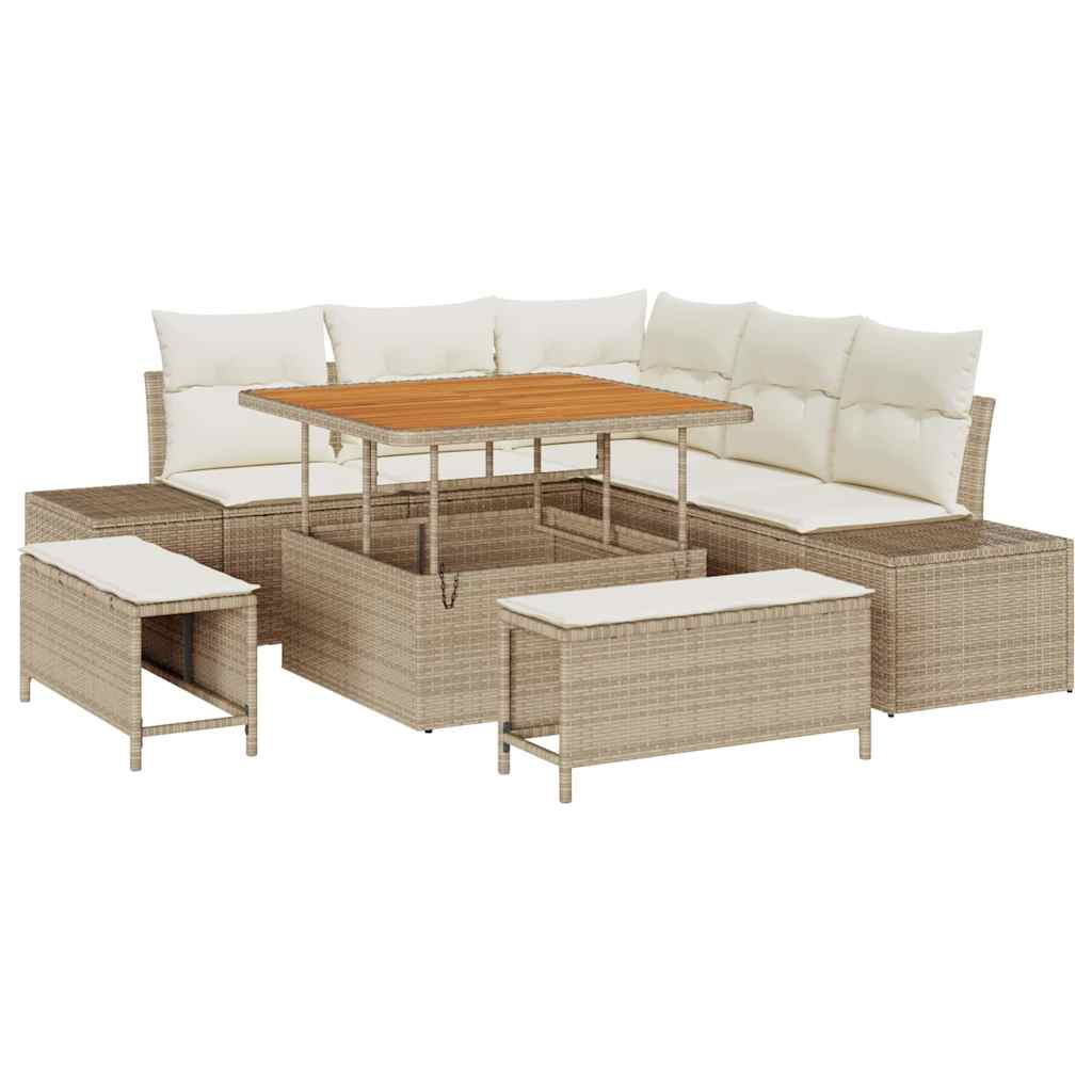 vidaXL Salon de jardin avec coussins et rangements 8 pcs Beige résine tressée
