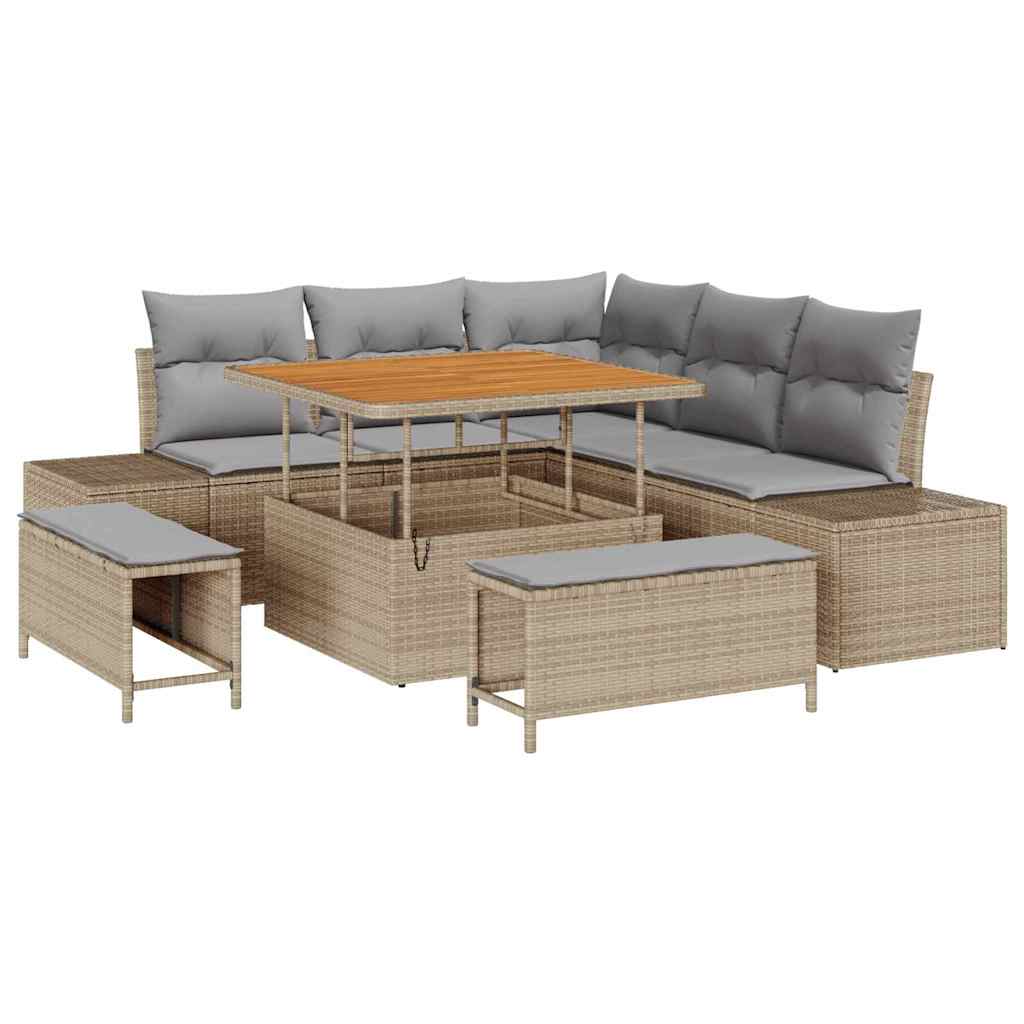 Gartensofa-set mit Kissen mit Speicher 8 pcs Beige Poly Rattan