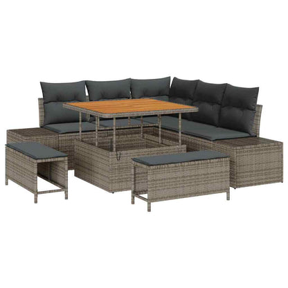 Gartensofa-set mit Kissen mit Speicher 8 pcs Grau Poly Rattan