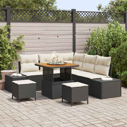 Gartensofa-set mit Kissen 8 pcs Schwarz Poly Rattan