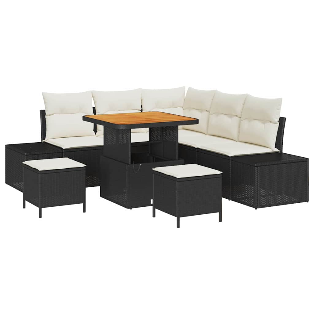 Gartensofa-set mit Kissen 8 pcs Schwarz Poly Rattan