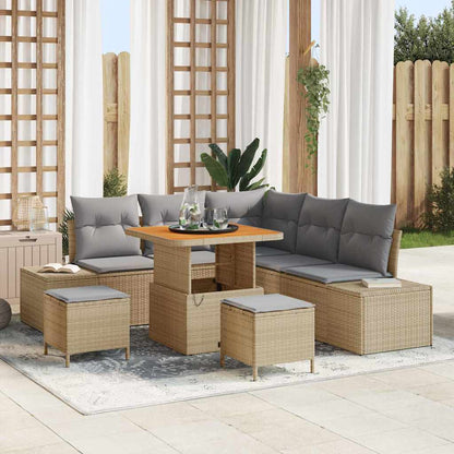 Gartensofa-set mit Kissen mit Speicher 8 pcs Beige Poly Rattan