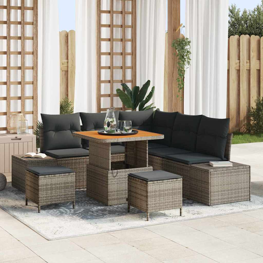 Gartensofa-set mit Kissen mit Speicher 8 pcs Grau Poly Rattan