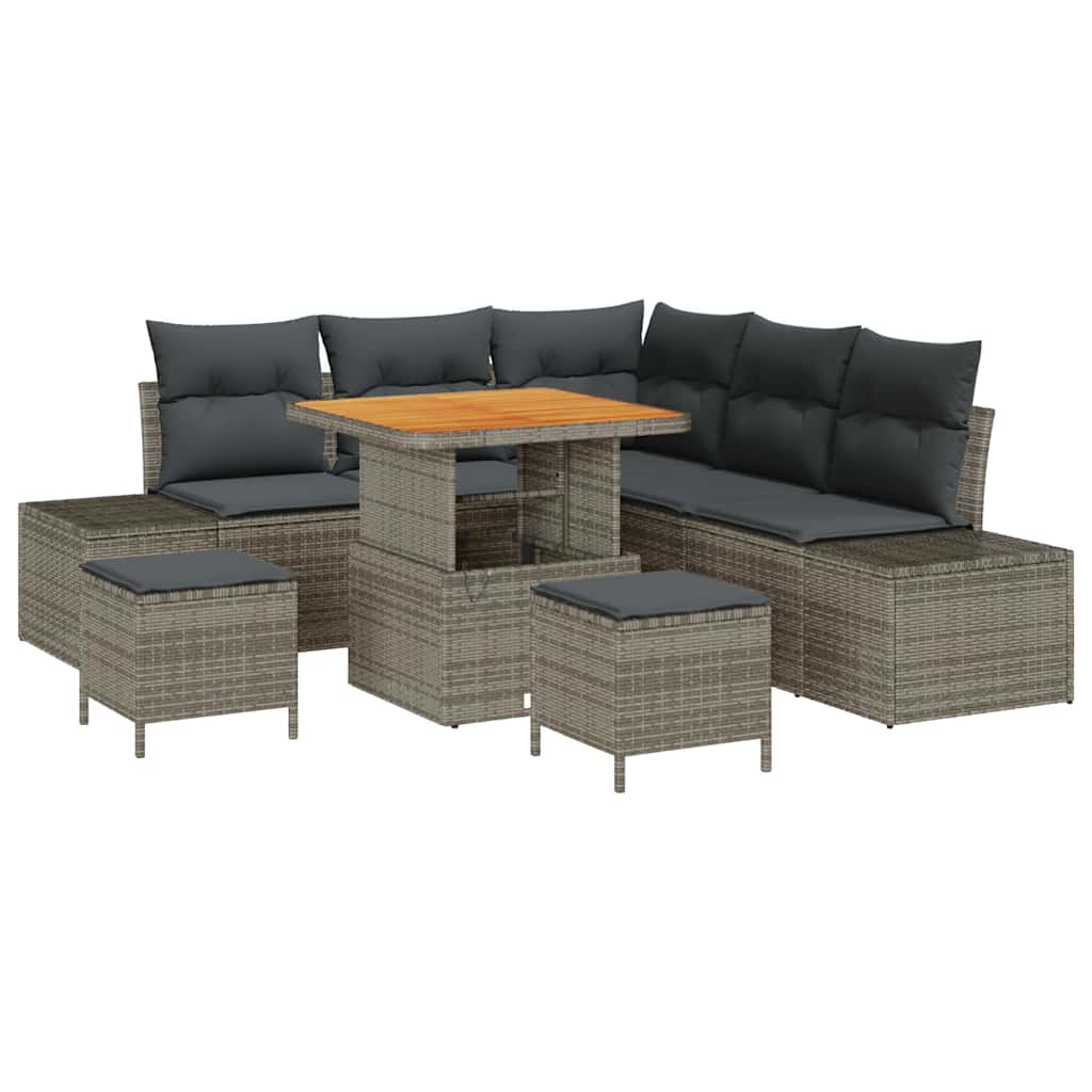 Gartensofa-set mit Kissen mit Speicher 8 pcs Grau Poly Rattan