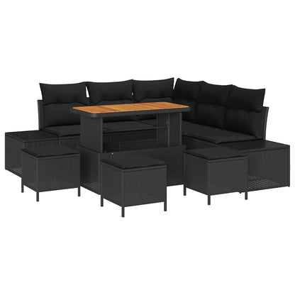 Gartensofa-set mit Kissen 9 pcs Schwarz Poly Rattan