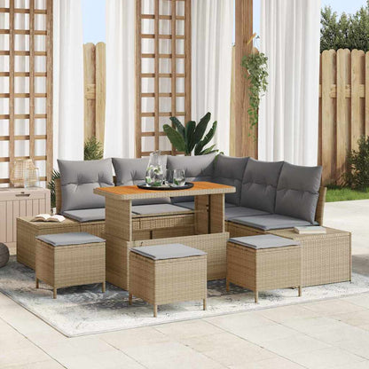 Gartensofa-set mit Kissen mit Speicher 9 pcs Beige Poly Rattan