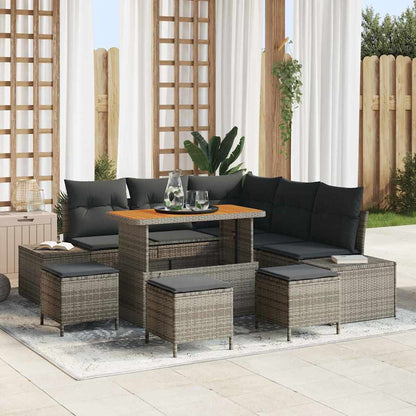 Gartensofa-set mit Kissen mit Speicher 9 pcs Grau Poly Rattan