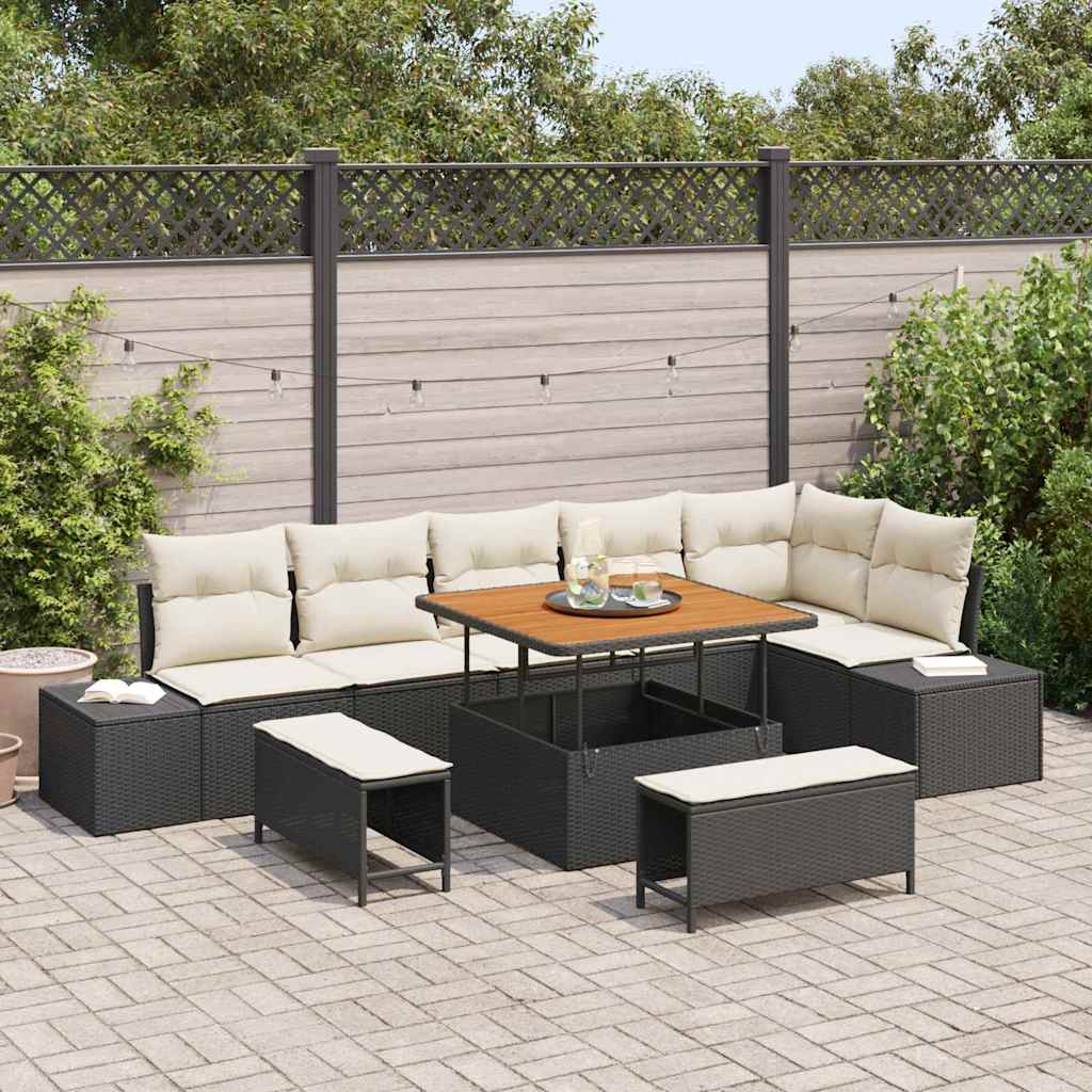 Gartensofa-set mit Kissen 9 pcs Schwarz Poly Rattan
