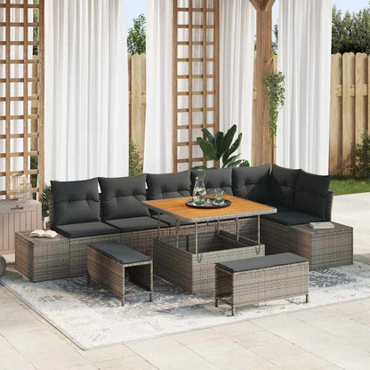 vidaXL Salon de jardin avec coussins avec rangement 9 pcs Rotin PE gris