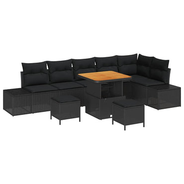 vidaXL Ensemble de canapés de jardin avec coussins 9 pcs Résine tressée Noir