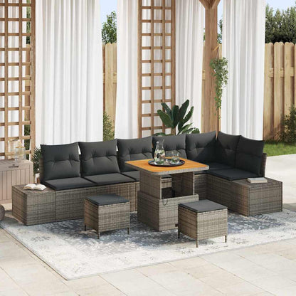 vidaXL Salon de jardin avec coussins et espace de rangement 9 pcs Résine tressée Gris