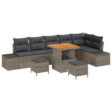 vidaXL Salon de jardin avec coussins et espace de rangement 9 pcs Résine tressée Gris