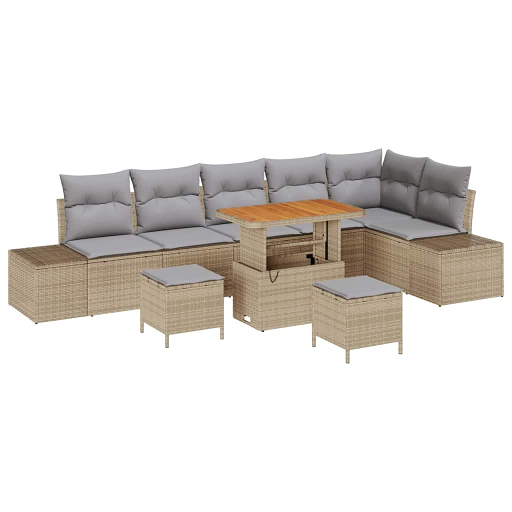 Gartensofa-set mit Kissen mit Speicher 9 pcs Beige Poly Rattan