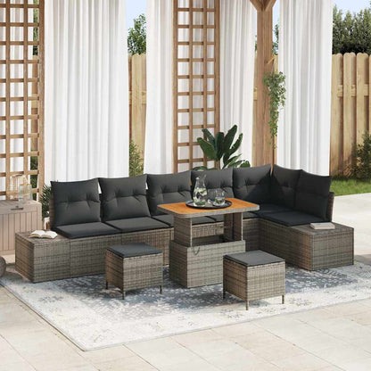 Gartensofa-set mit Kissen mit Speicher 9 pcs Grau Poly Rattan