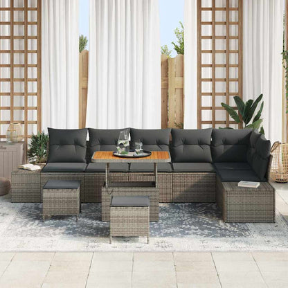 Gartensofa-set mit Kissen mit Speicher 9 pcs Grau Poly Rattan