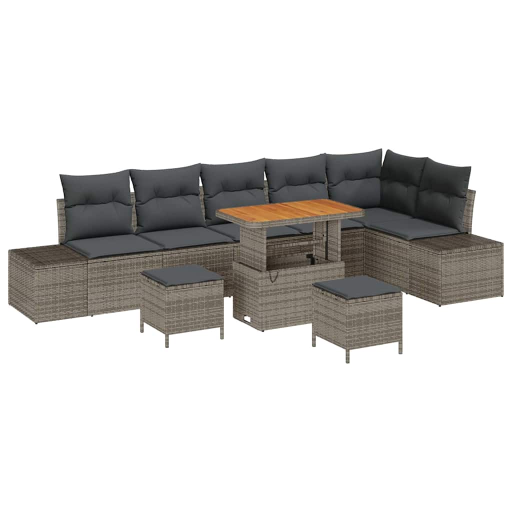 Gartensofa-set mit Kissen mit Speicher 9 pcs Grau Poly Rattan