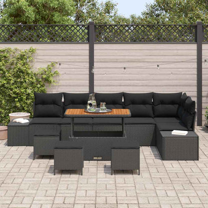 Gartensofa-set mit Kissen 10 pcs Schwarz Poly Rattan