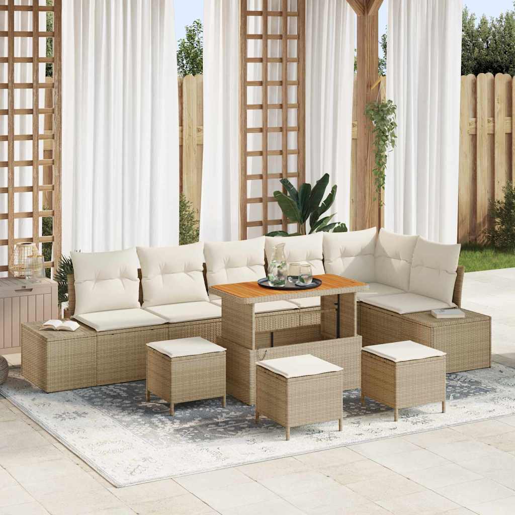 vidaXL Salon de jardin avec coussins et espace de rangement 10 pcs Résine tressée Beige