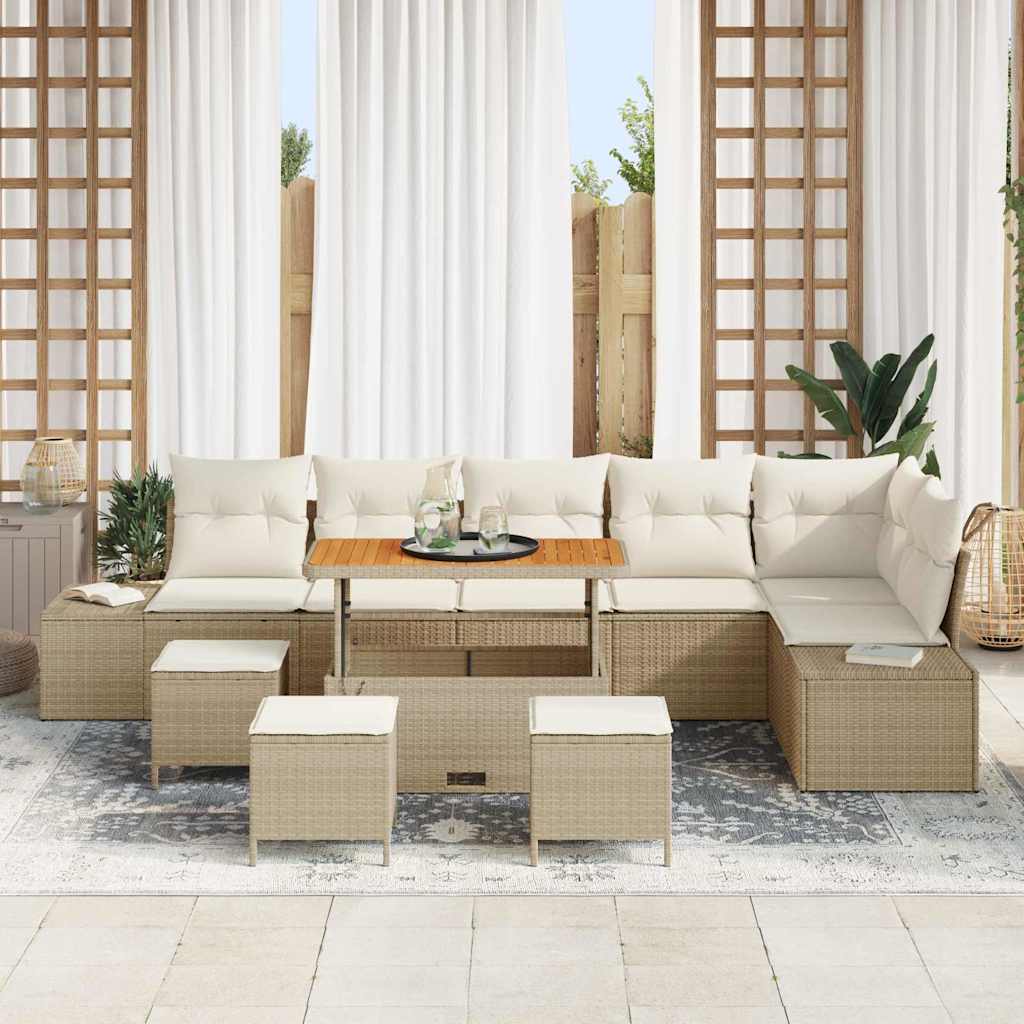 vidaXL Salon de jardin avec coussins et espace de rangement 10 pcs Résine tressée Beige
