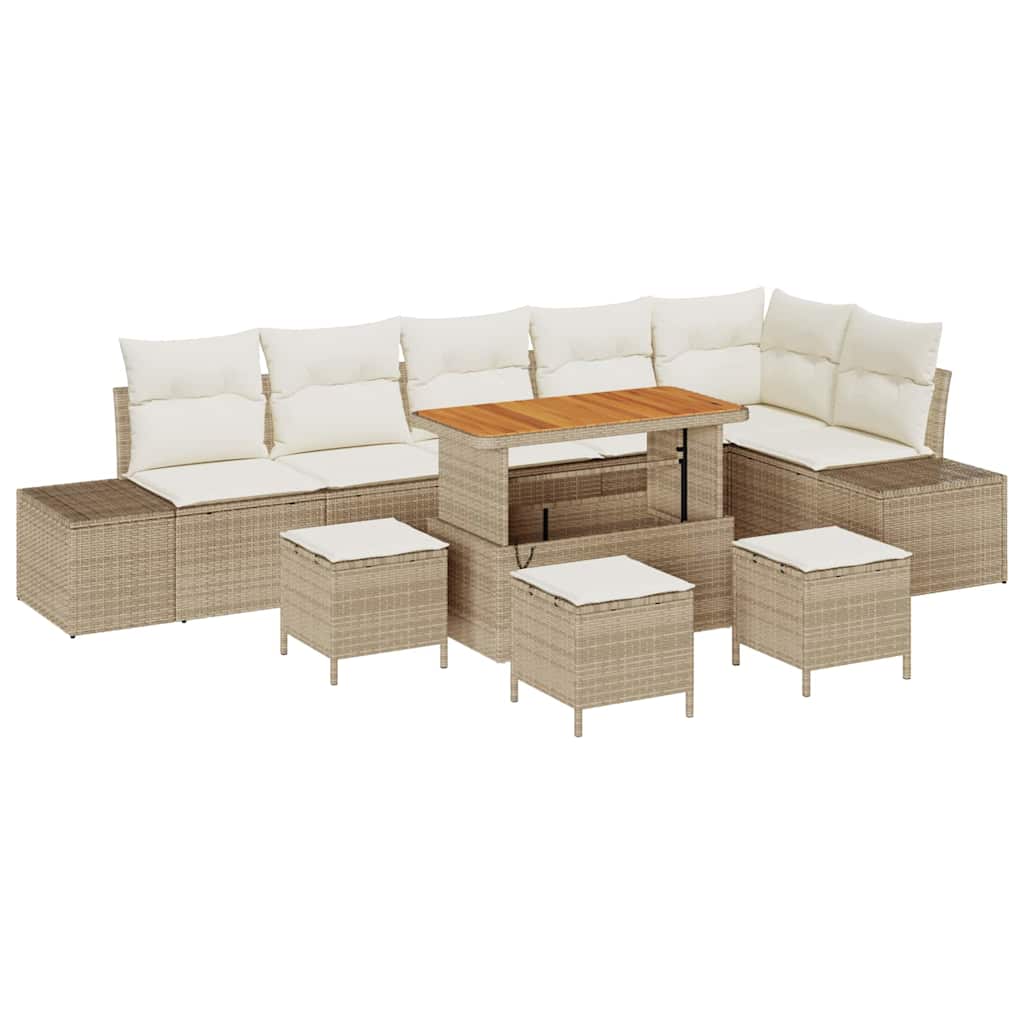 vidaXL Salon de jardin avec coussins et espace de rangement 10 pcs Résine tressée Beige