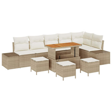 vidaXL Salon de jardin avec coussins et espace de rangement 10 pcs Résine tressée Beige