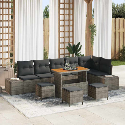 vidaXL Gartensofa-set mit Kissen mit Speicher 10 pcs Grau Poly Rattan