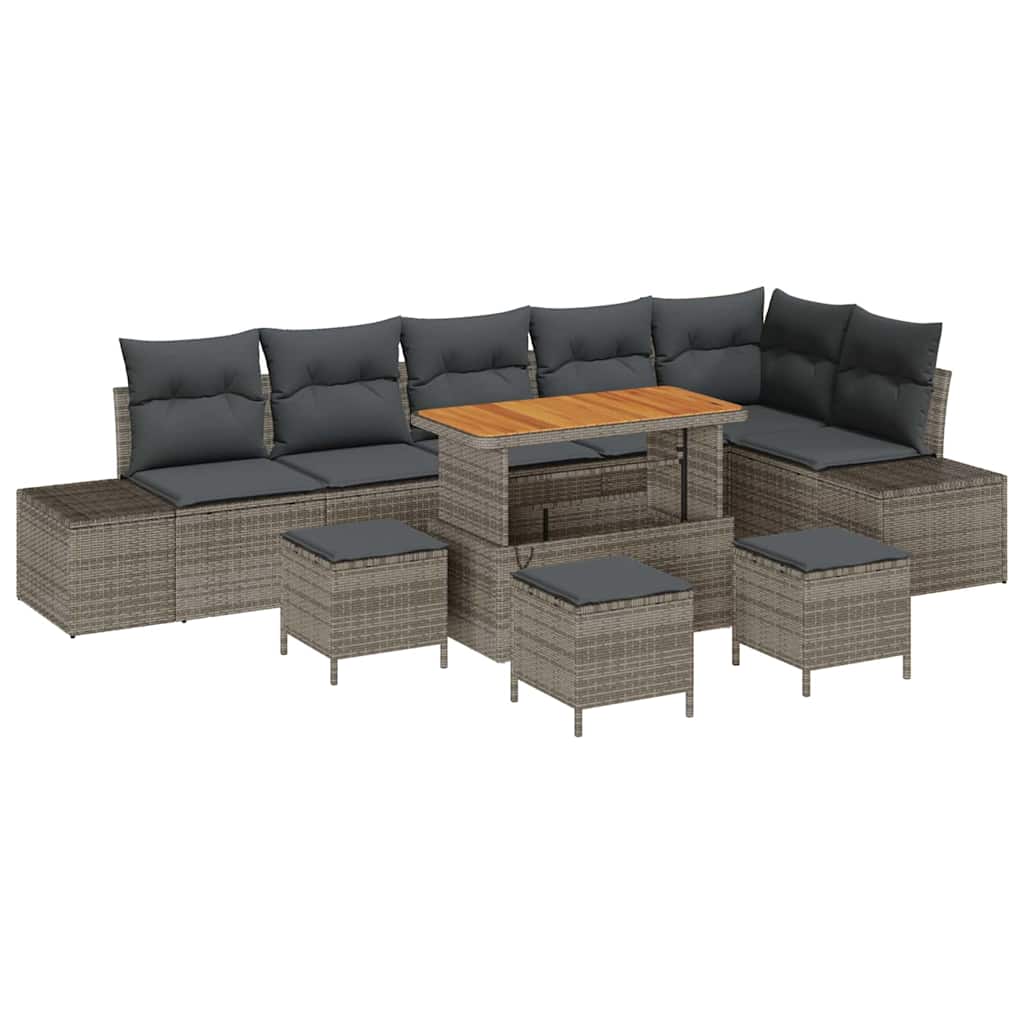 vidaXL Gartensofa-set mit Kissen mit Speicher 10 pcs Grau Poly Rattan
