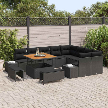 Gartensofa-set mit Kissen 12 pcs Schwarz Poly Rattan