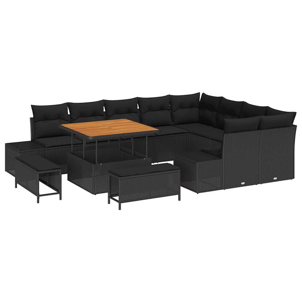 Gartensofa-set mit Kissen 12 pcs Schwarz Poly Rattan