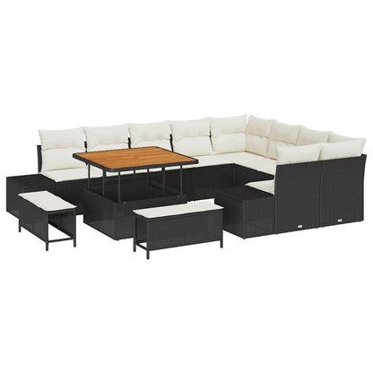 Gartensofa-set mit Kissen 12 pcs Schwarz Poly Rattan