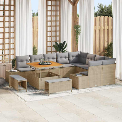 vidaXL Salon de jardin avec coussins et rangements 12 pcs Résine tressée beige