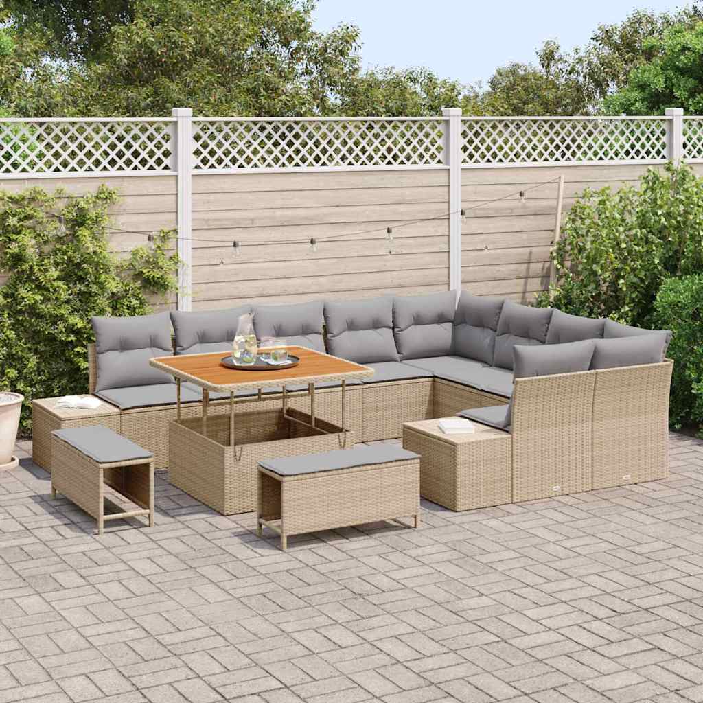 vidaXL Salon de jardin avec coussins et rangements 12 pcs Résine tressée beige