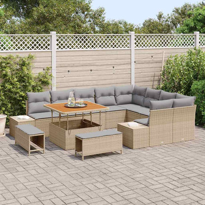 vidaXL Salon de jardin avec coussins et rangements 12 pcs Résine tressée beige