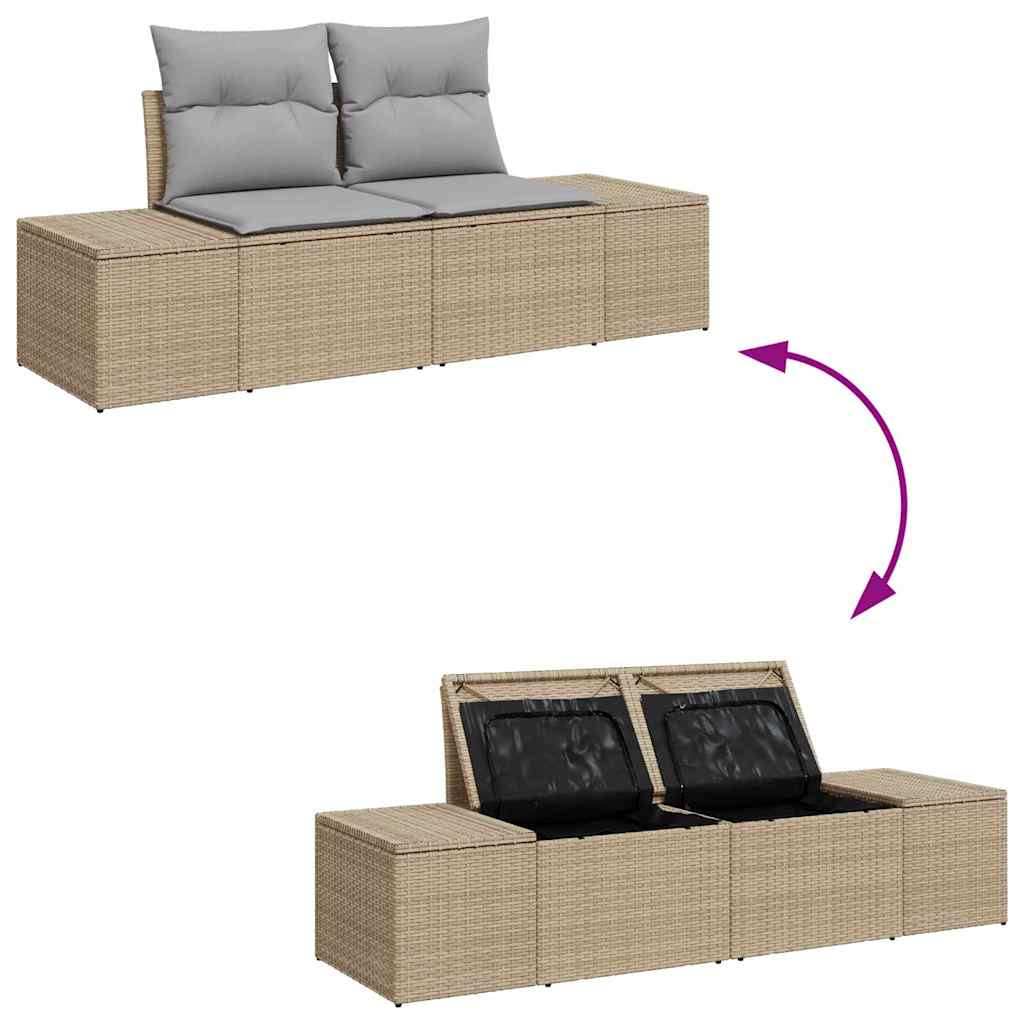 vidaXL Salon de jardin avec coussins et rangements 12 pcs Résine tressée beige